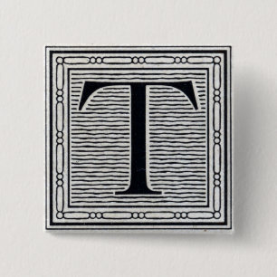 Großbuchstabe "T" Holzschnitt Initiale Button