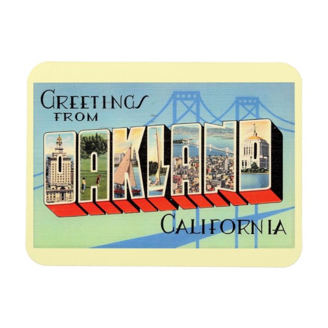 Großbuchstaben Gruß Oakland Kalifornien Vintag Magnet (Horizontal)