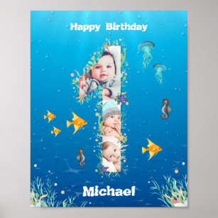 Große 1. Geburtstag unter dem Meer FotoCollage Poster