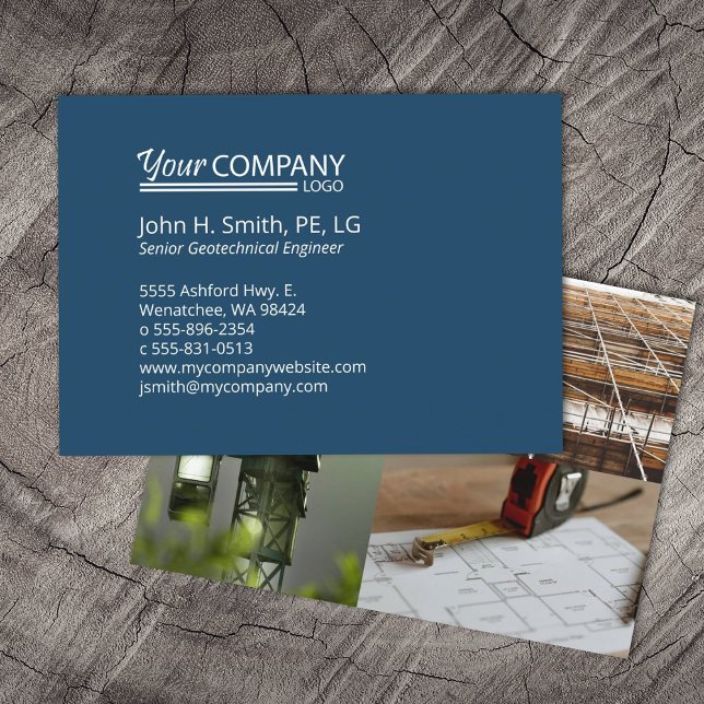Große 3.5"x2.5", Navy Blue, gepolsterte Fotos Visitenkarte (large oversize blue business card, dark blue navy blue logo company branding, photo collage on back)