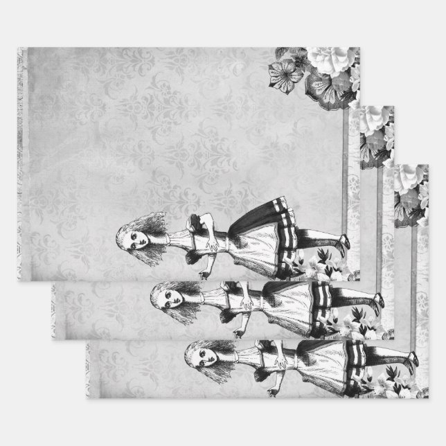 Große Alice im Wunderland aus Schwarz und Weiß Geschenkpapier Set (Set)