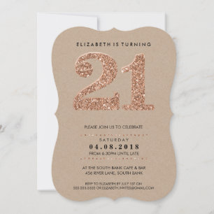 GROSSE ALTERSZAHL cool 21 Rose Gold Glitzer Einladung