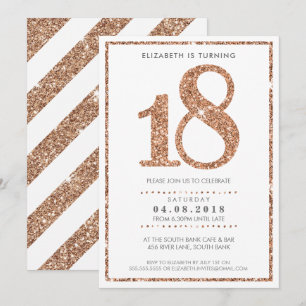 GROSSE ALTERSZAHL INVITE GLAUB 18 Rose Gold Glitze Einladung