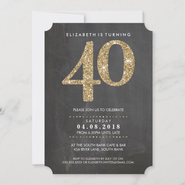 GROSSE ALTERSZAHL INVITE Moderner 40 Glitzer Einladung (Vorderseite)
