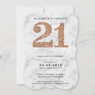 GROSSE ALTERSZAHL Marmor cool 21 Roségold Glitter Einladung