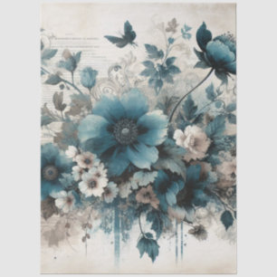 Große Aqua-Blau Vintage-inspirierte florale Decoup Seidenpapier