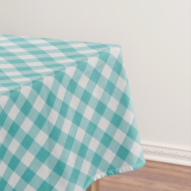 Große Aquamarine/weiße Gingham-Karo Muster Geometr Tischdecke (Beispiel)