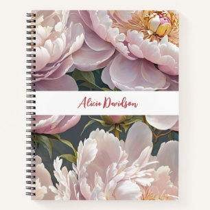 Große Aquarell-Rosa Pfingstrosen   Ihr Name Notizbuch