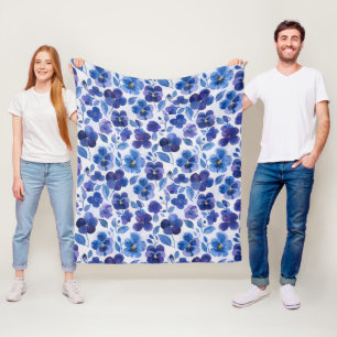 Große Aquarell-Stil Stiefmütterchen Lila Blau Blum Fleecedecke