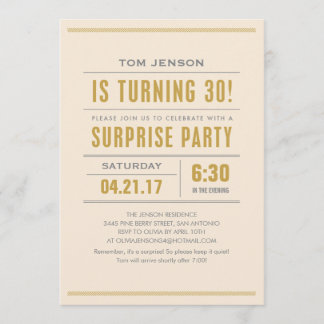 Große Art 30. Geburtstags-Überraschungs-Party Einladung
