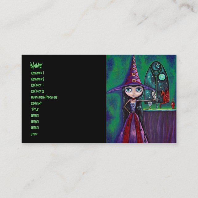 Große Augen-Hexe mit Falken und Drache Visitenkarte (Vorderseite)