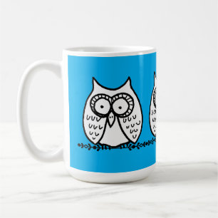 Große Augen Lustige Drei Cartoon-Eulen Blau Kaffeetasse