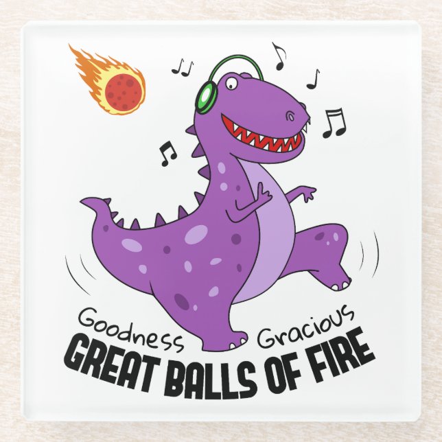 Große Balls von Feuerdinosaurier Meteor Glasuntersetzer (Vorderseite)