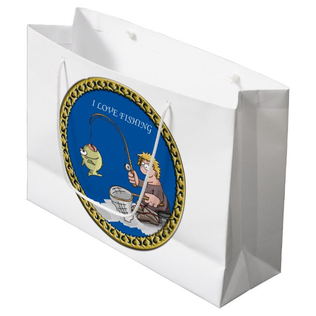 Große Bassangeln auf Eis Geschenktüte (Vorderseite Schrägansicht)