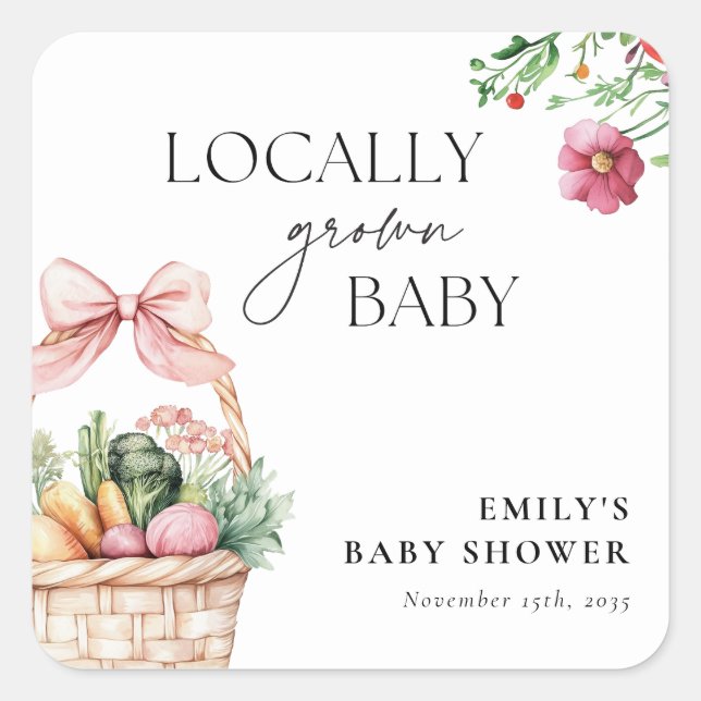 Grosse Bauern Markt Girl Baby Dusche Quadratischer Aufkleber (Vorderseite)