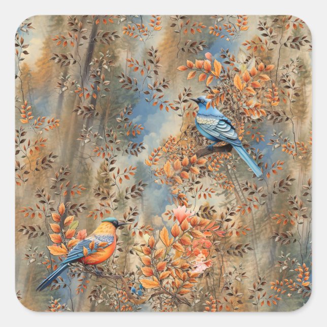 Große Bäume, die Blätter des Herbstes und Blauwild Quadratischer Aufkleber (Vorderseite)
