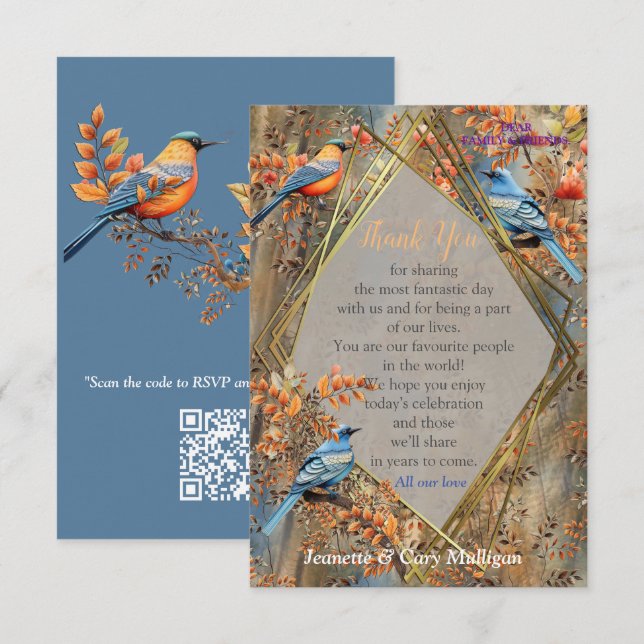 Große Bäume, Herbstblätter & Bluebirds. RSVP Karte (Vorne/Hinten)