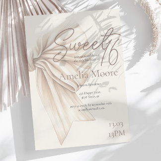 Große Beige Bow Boho Sweet 16 Einladung