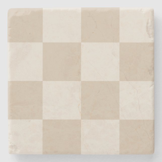 Große beige Schachbrettmuster Steinuntersetzer (Vorderseite)