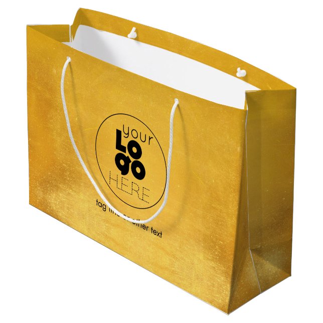 Große, benutzerdefinierte Logo-abgenutzte Gold-Imi Große Geschenktüte (Rückseite Schrägansicht)