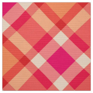 Große Bias Kariert, Orange, Korallen und Fuchsia  Stoff