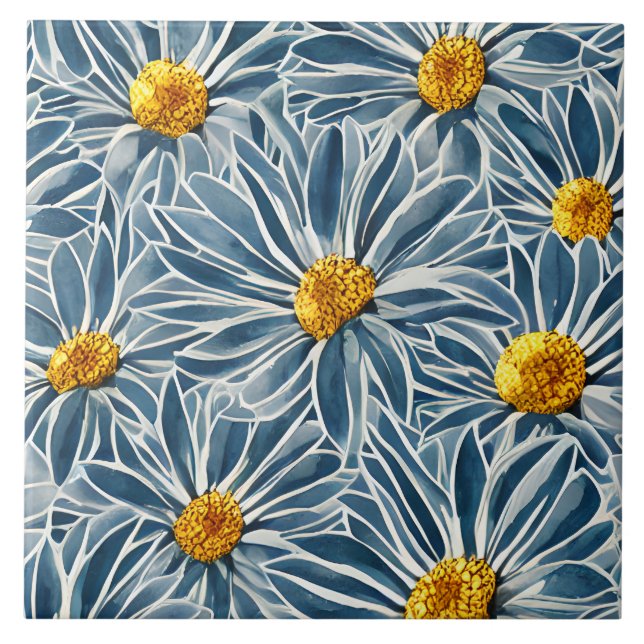 Große blau-gelbe Blumen Nahtloses Muster Fliese (Vorderseite)
