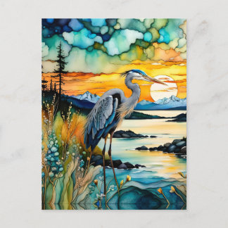 Große blaue Heron-Bergsonne Postkarte