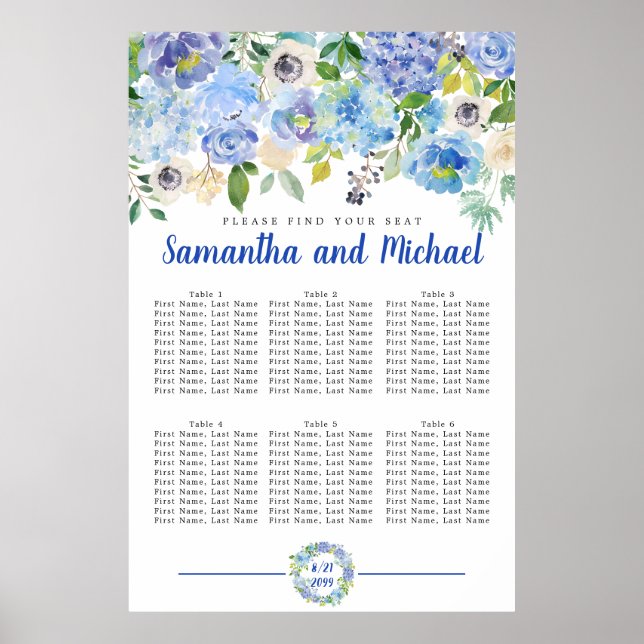 Große blaue Hydrangea mit 6 Tischen Poster (Vorne)