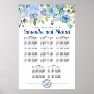Große blaue Hydrangea mit 8 Tischen Poster