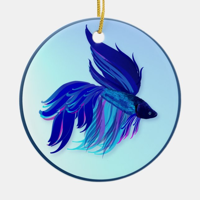 Große blaue siamesische kämpfende Fisch-Verzierung Keramik Ornament (Vorne)