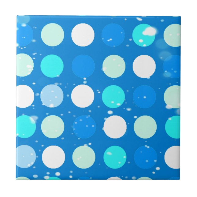 Große blaue, weiße, hellblaue Punkte Fliese (Vorderseite)
