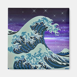Große blaue Welle mit Zeichnend Nachtstern Magnet
