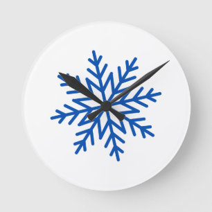 Große Blauschneeflocke Runde Wanduhr