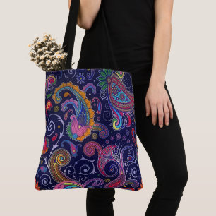Große Blue Boho Paisley Tote Bag Tasche