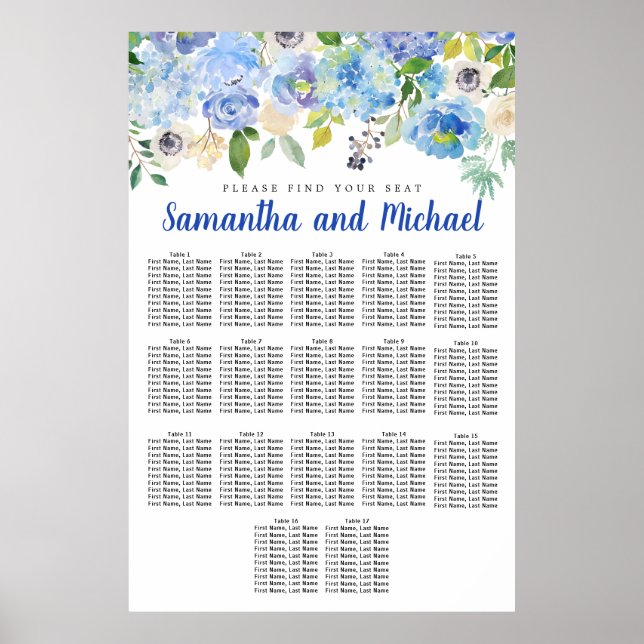 Große Blue Hydrangea 17-Tisch-Sitzkarte Poster (Vorne)