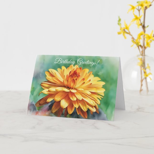 Große blühende Mutter Chrysanthemum Art Geburtstag Karte (Gelbe Blume)