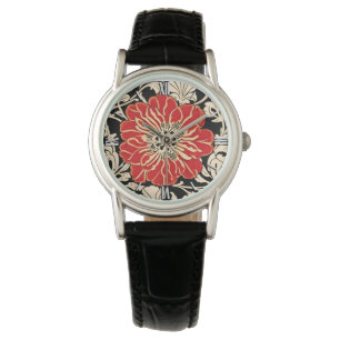 Große Blume des Roten Jugendstils Armbanduhr