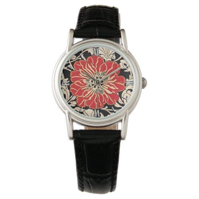 Große Blume des Roten Jugendstils Armbanduhr (Vorderseite)