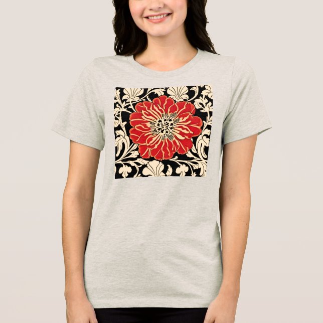 Große Blume des Roten Jugendstils Tri-Blend Shirt (Vorderseite)
