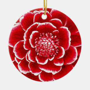 Große Blume in Rot und Weiß Keramik Ornament