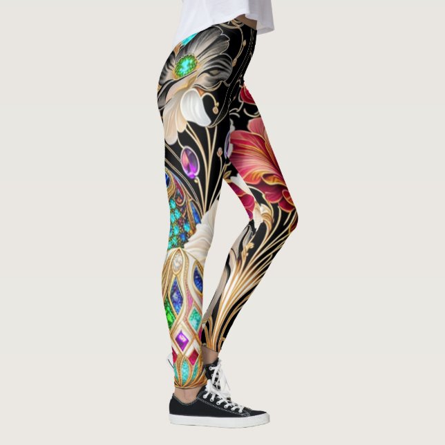 Große Blume und Edelsteine Leggings (Rechts)