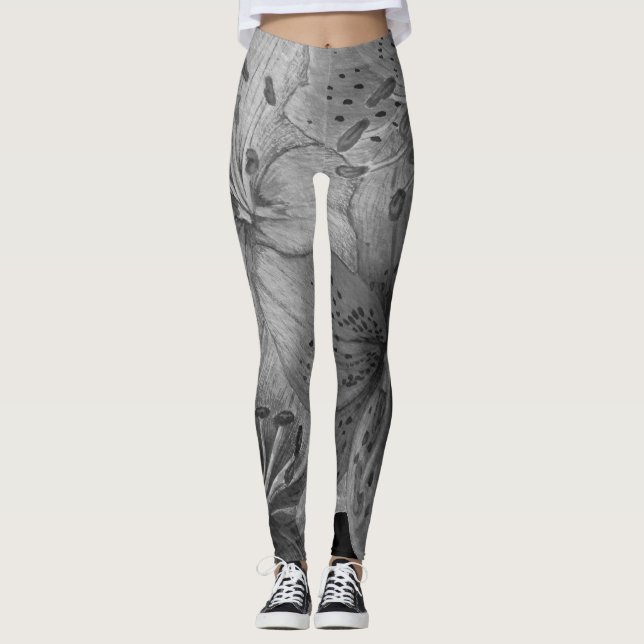 große Blumenmuster in Schwarz/Weiß Leggings (Vorderseite)