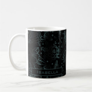 Große Blüte Blumenmuster Grauer personalisierter N Kaffeetasse