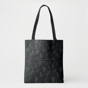 Große Blüte Blumenmuster Grauer personalisierter N Tasche