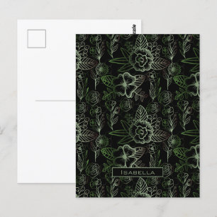 Große Blüte Blumenmuster grün personalisierter Nam Postkarte