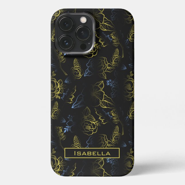Große Blüte Blumenmuster personalisierter Name iPhone 13 Pro Max Hülle (Rückseite)