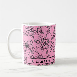 Große Blüte Blumenmuster rosa personalisierter Nam Kaffeetasse