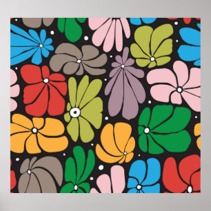 Große Blüten Retroflorieren Nahtlos Poster