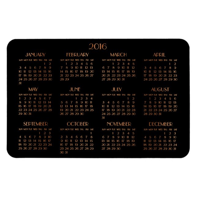 Große Bronze-Schwarzes Jahr-Kalender 2016 Magnete (Horizontal)
