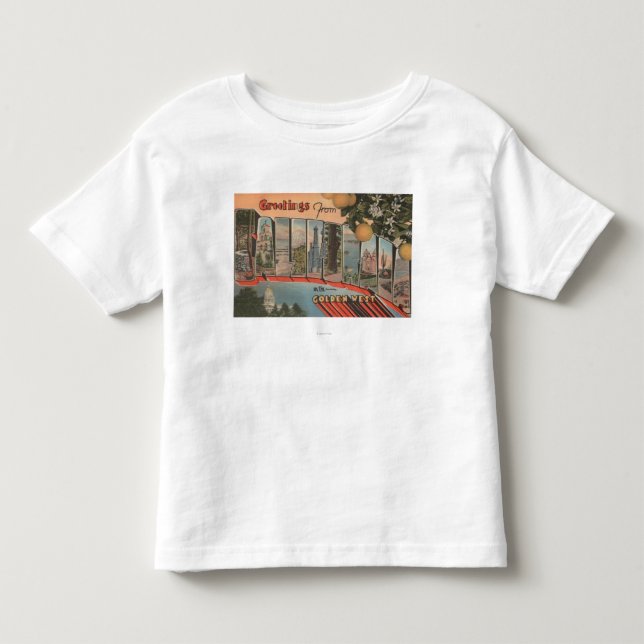 Große Buchstabe-Szenen Kaliforniens (goldener Kleinkind T-shirt (Vorderseite)